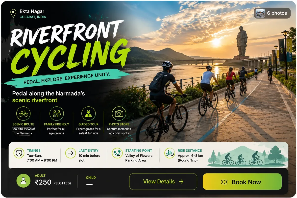 Riverfront Cycling at Statue of Unity — key info at a glance