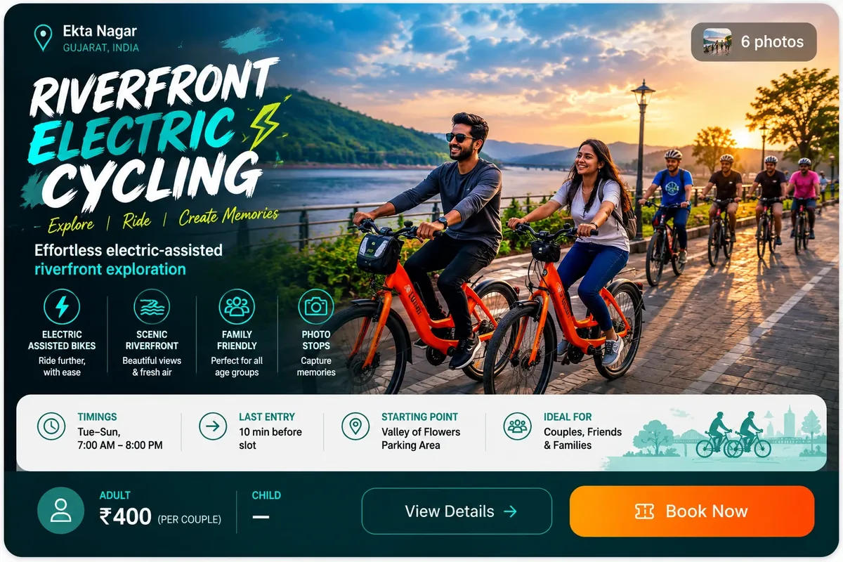 Riverfront Electric Cycling at Statue of Unity — key info at a glance
